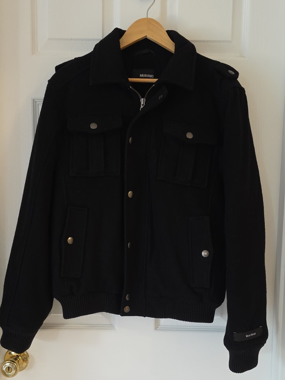Murano Black Men's Military-Inspired Bomber Jacket Size L New Lots Of Pockets